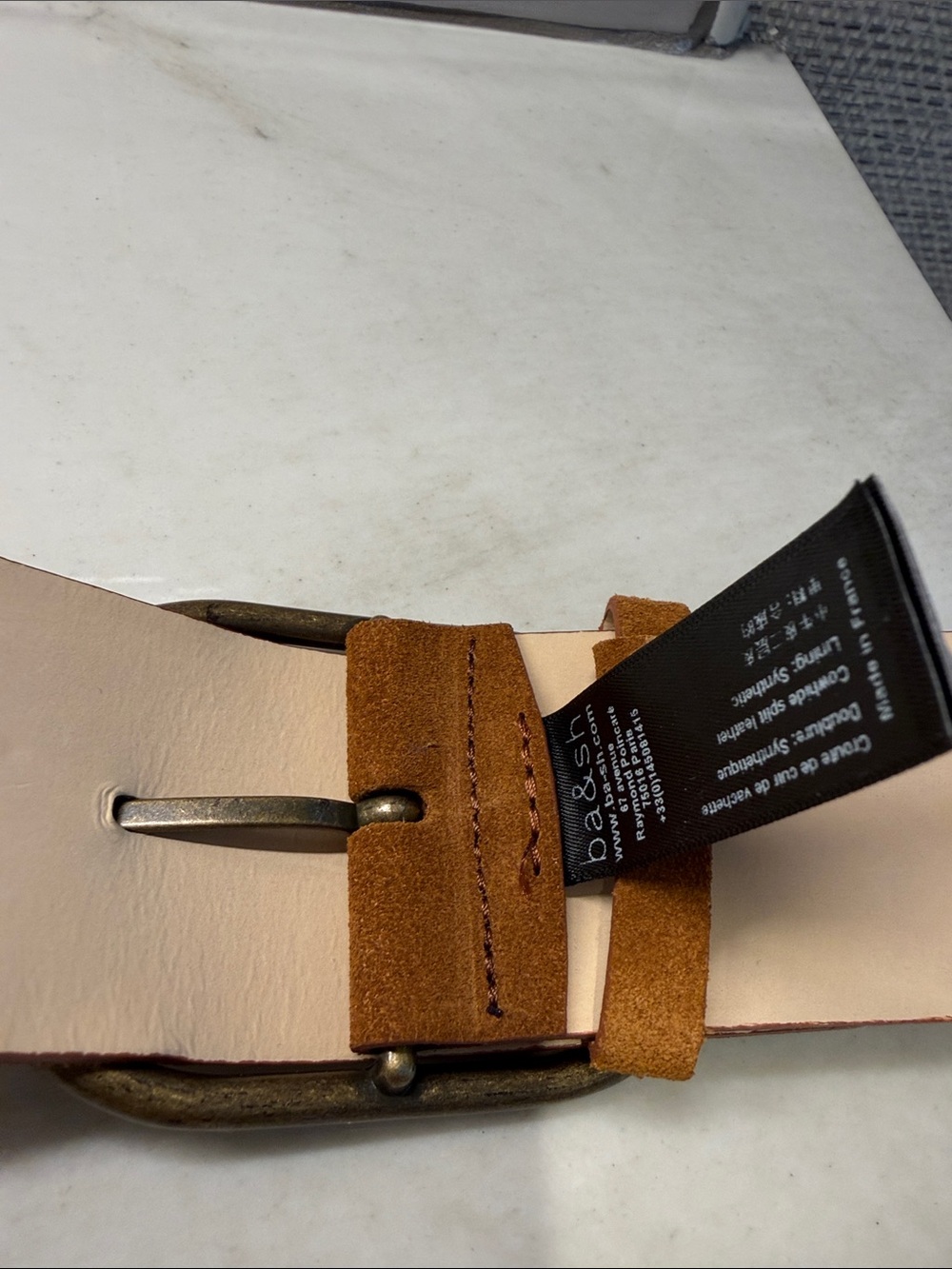 ba&sh women’s Suede Tan Belt with Oval Buckle - Picture 2 of 4